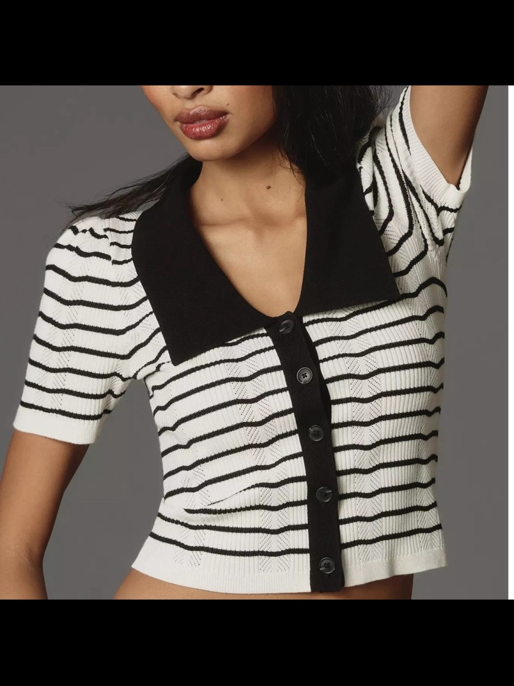 Anthropologie Black and White Striped Short-Sleeve Knit Top